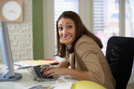 Do not eat at the desk, as it harms your health