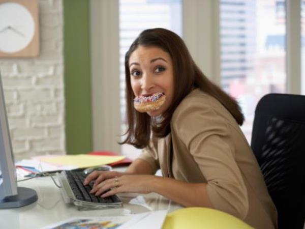 Do not eat at the desk, as it harms your health